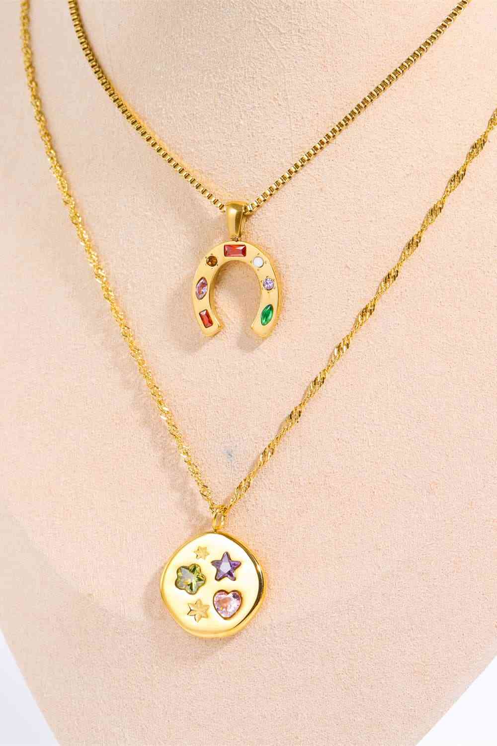 Inlaid Zircon Pendant Stainless Steel Necklace-Bijou Crush