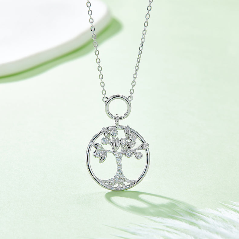 Moissanite 925 Sterling Silver Tree Of Life Pendant Necklace-Bijou Crush