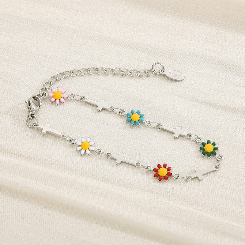 Flower & Cross Stainless Steel Bracelet-Bijou Crush