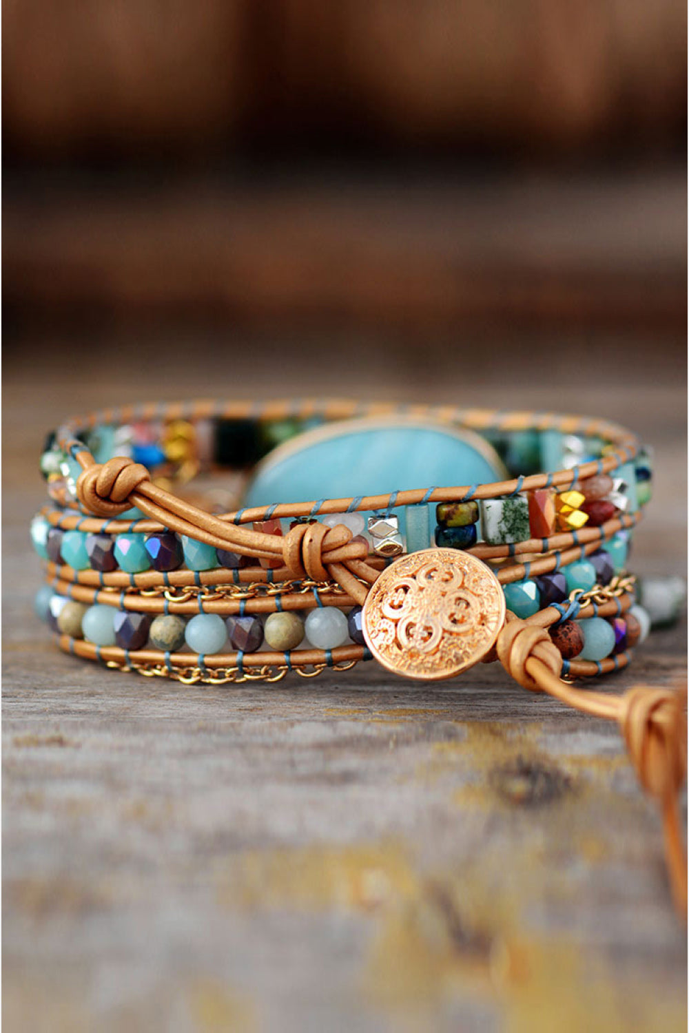Handmade Natural Stone Beaded Triple Layer Bracelet-Bijou Crush