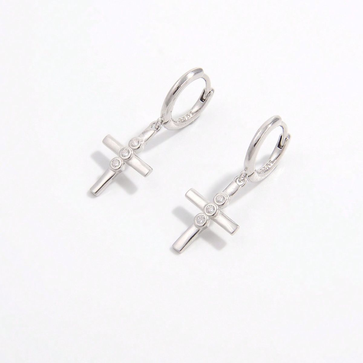 925 Sterling Silver Zircon Cross Earrings-Bijou Crush