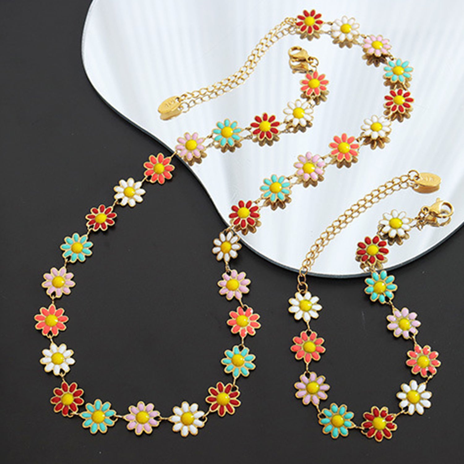 Titanium Steel Oil Drip Flower Necklace-Bijou Crush