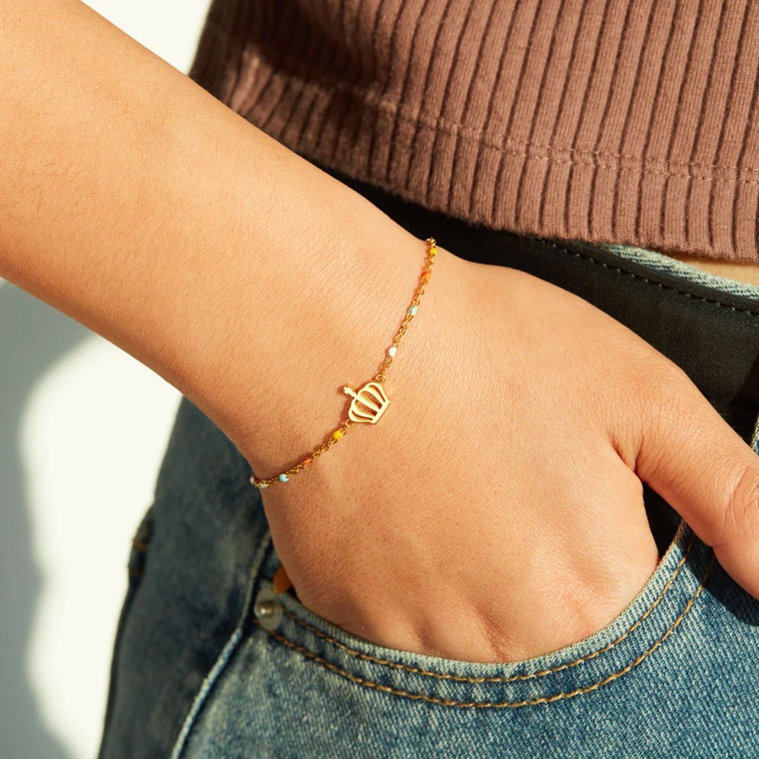 Crown Shape 18K Gold-Plated Bead Bracelet-Bijou Crush