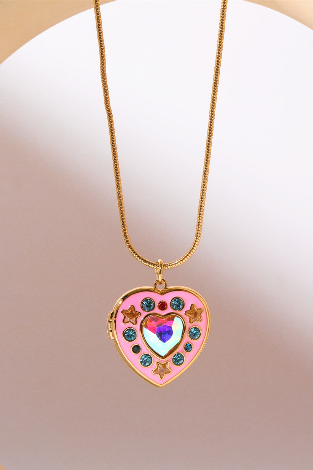 Rhinestone Decor Heart Box Pendant Necklace-Bijou Crush