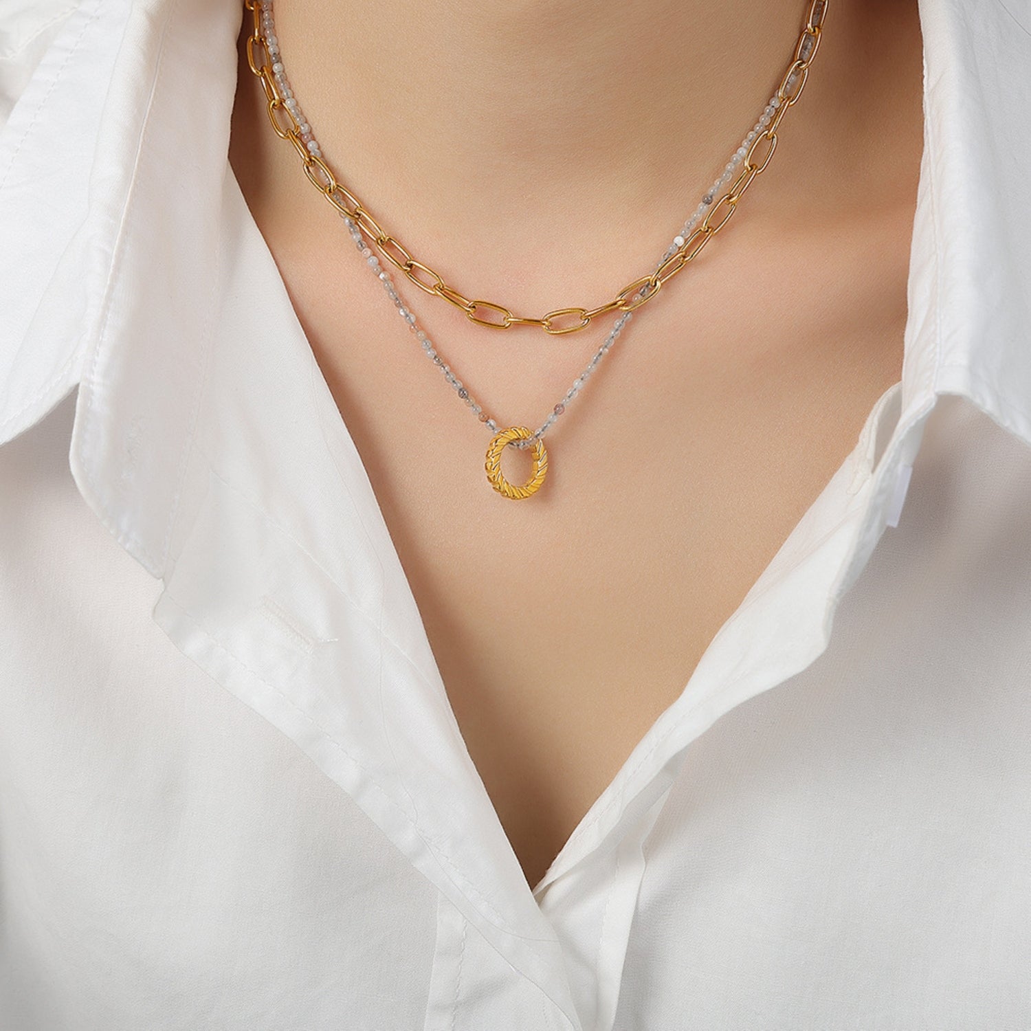 Beaded Double-Layered Titanium Steel Necklace-Bijou Crush