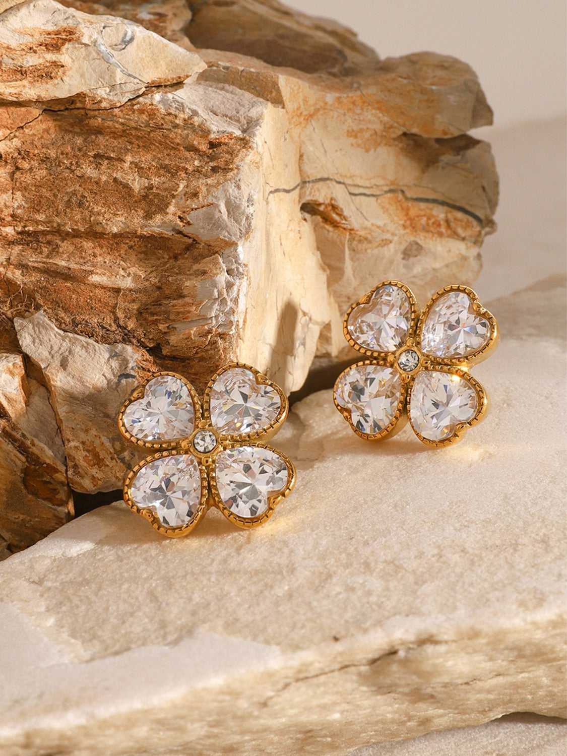 Stainless Steel Zircon Lucky Clover Earrings-Bijou Crush