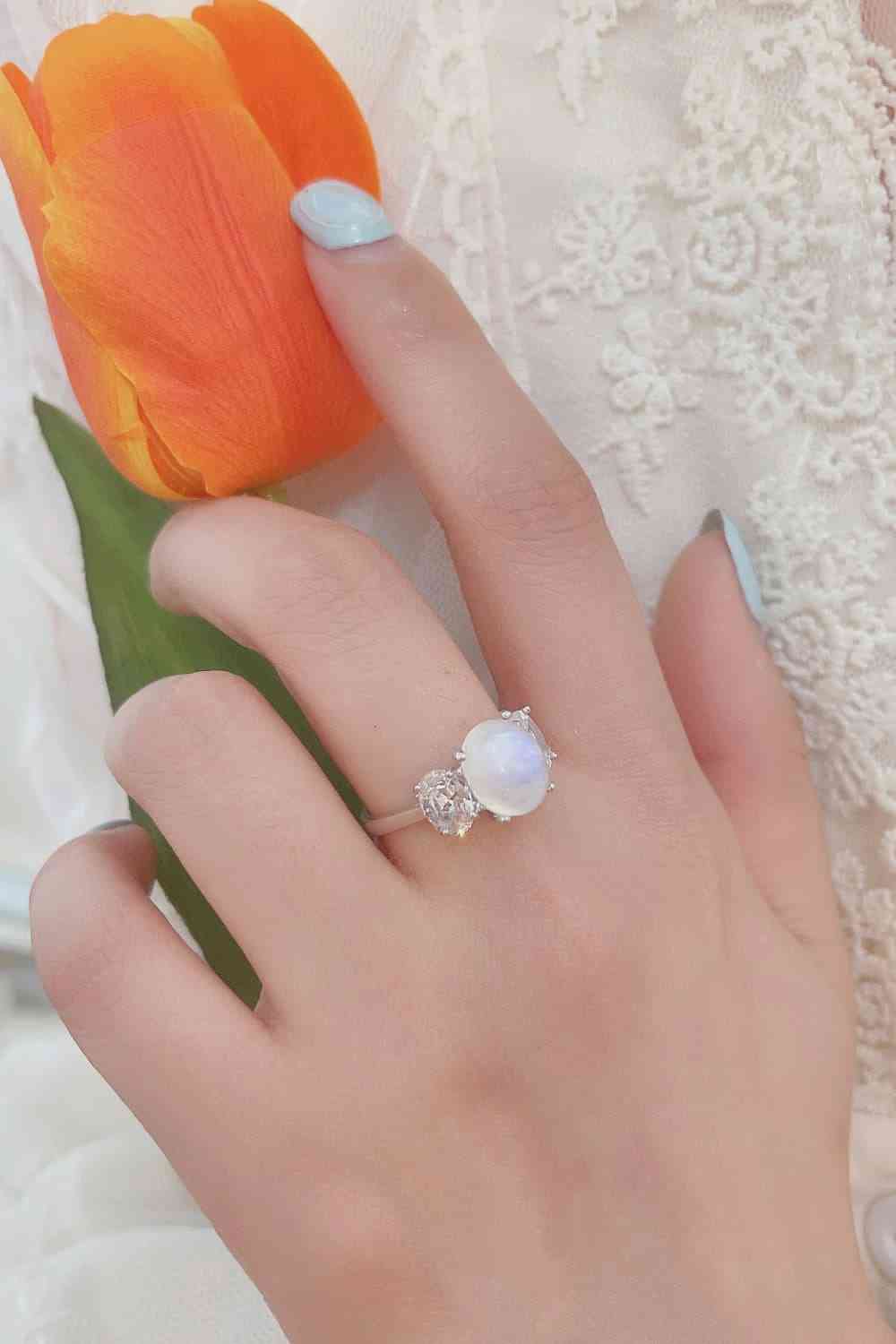 High Quality Natural Moonstone 925 Sterling Silver Three Stone Ring-Bijou Crush
