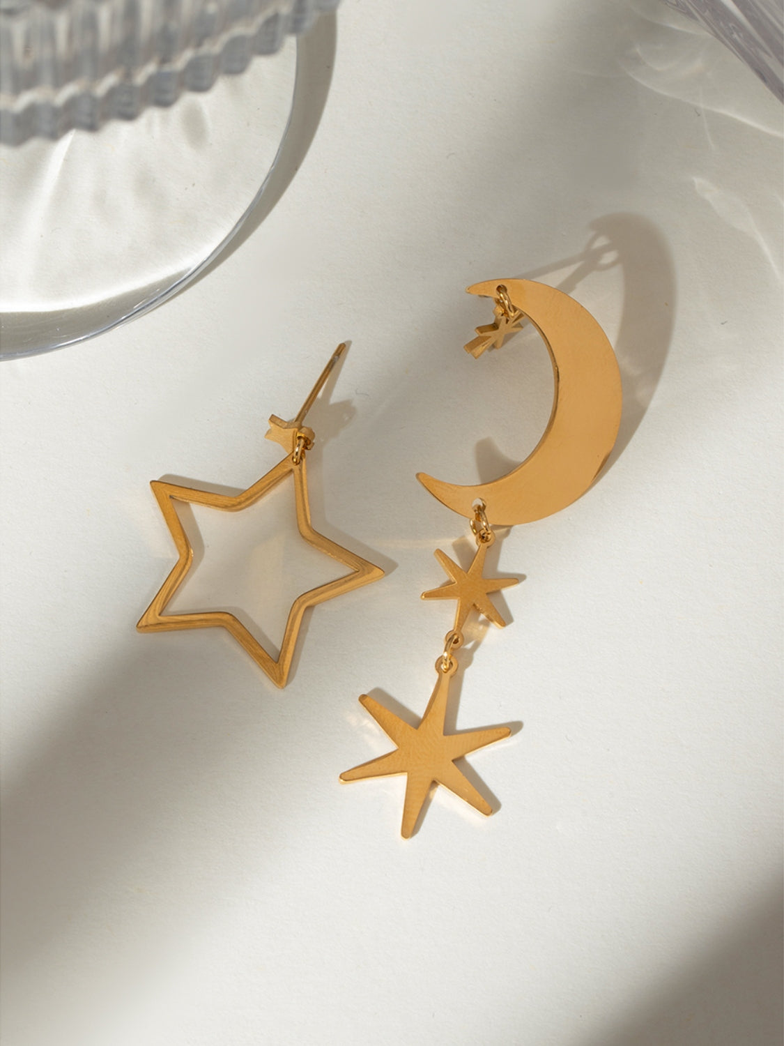 18K Gold-Plated Moon & Star Dangle Earrings-Bijou Crush