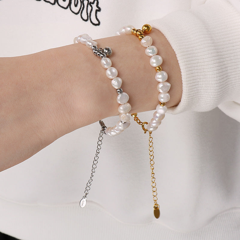 Freshwater Pearl Bracelet - Stainless Steel-Bijou Crush