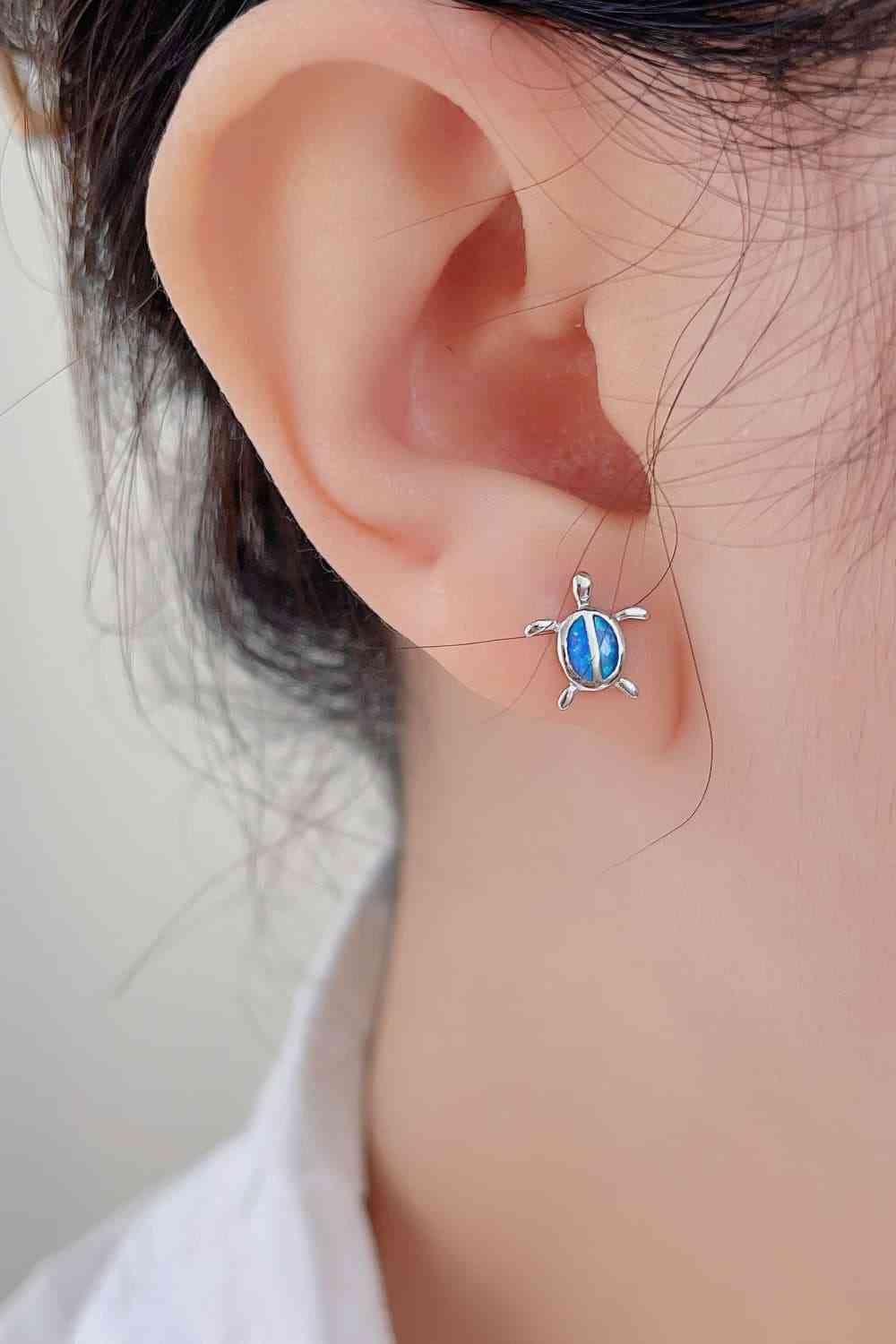 Opal Turtle 925 Sterling Silver Stud Earrings-Bijou Crush