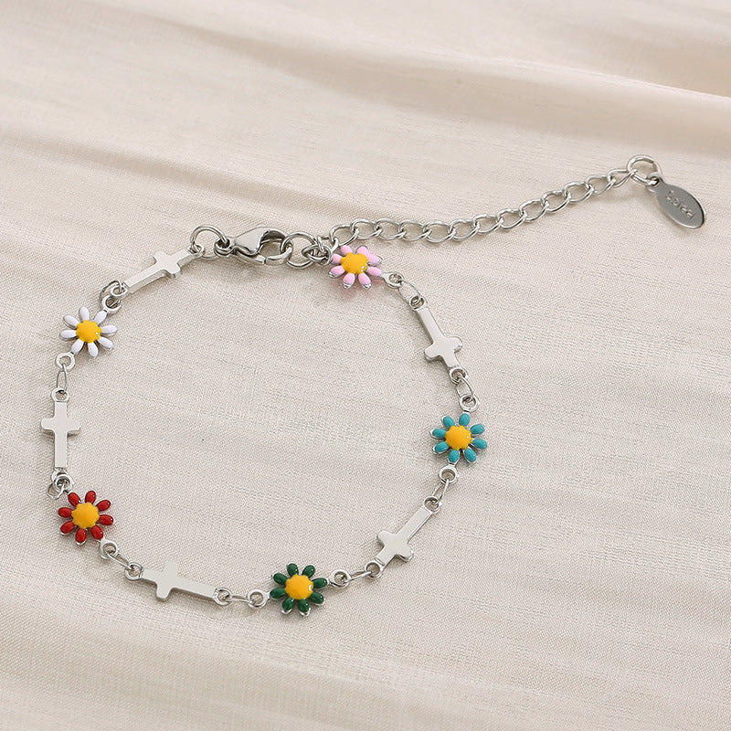 Flower & Cross Stainless Steel Bracelet-Bijou Crush