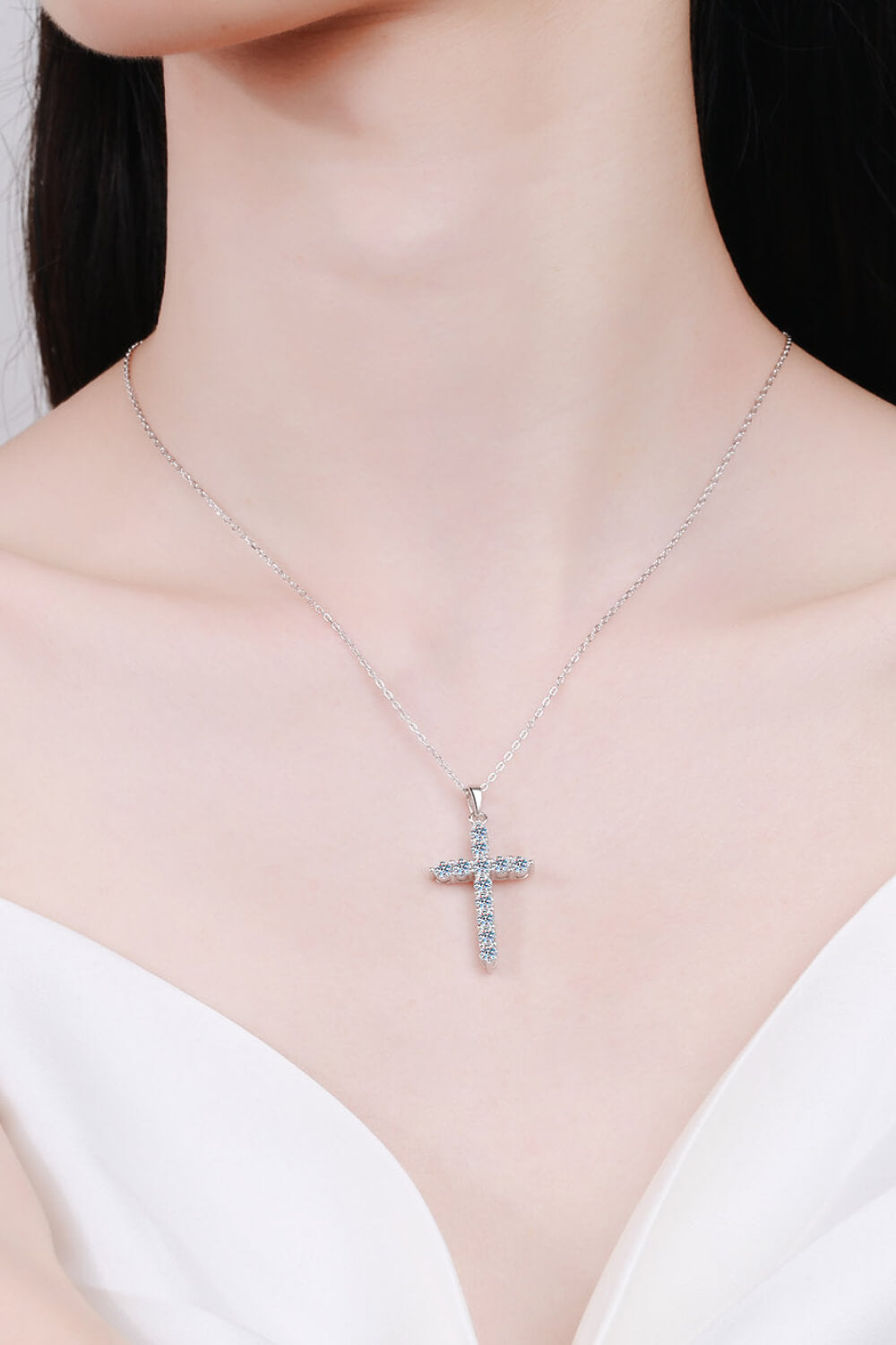 Adored Moissanite Cross Necklace in 925 Sterling Silver-Bijou Crush