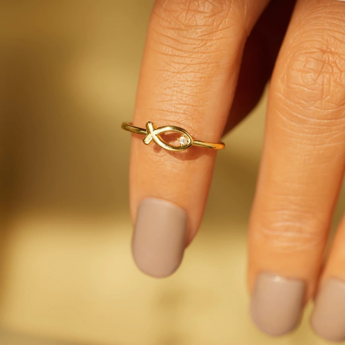 925 Sterling Silver Inlaid Zircon Fish Ring-Bijou Crush