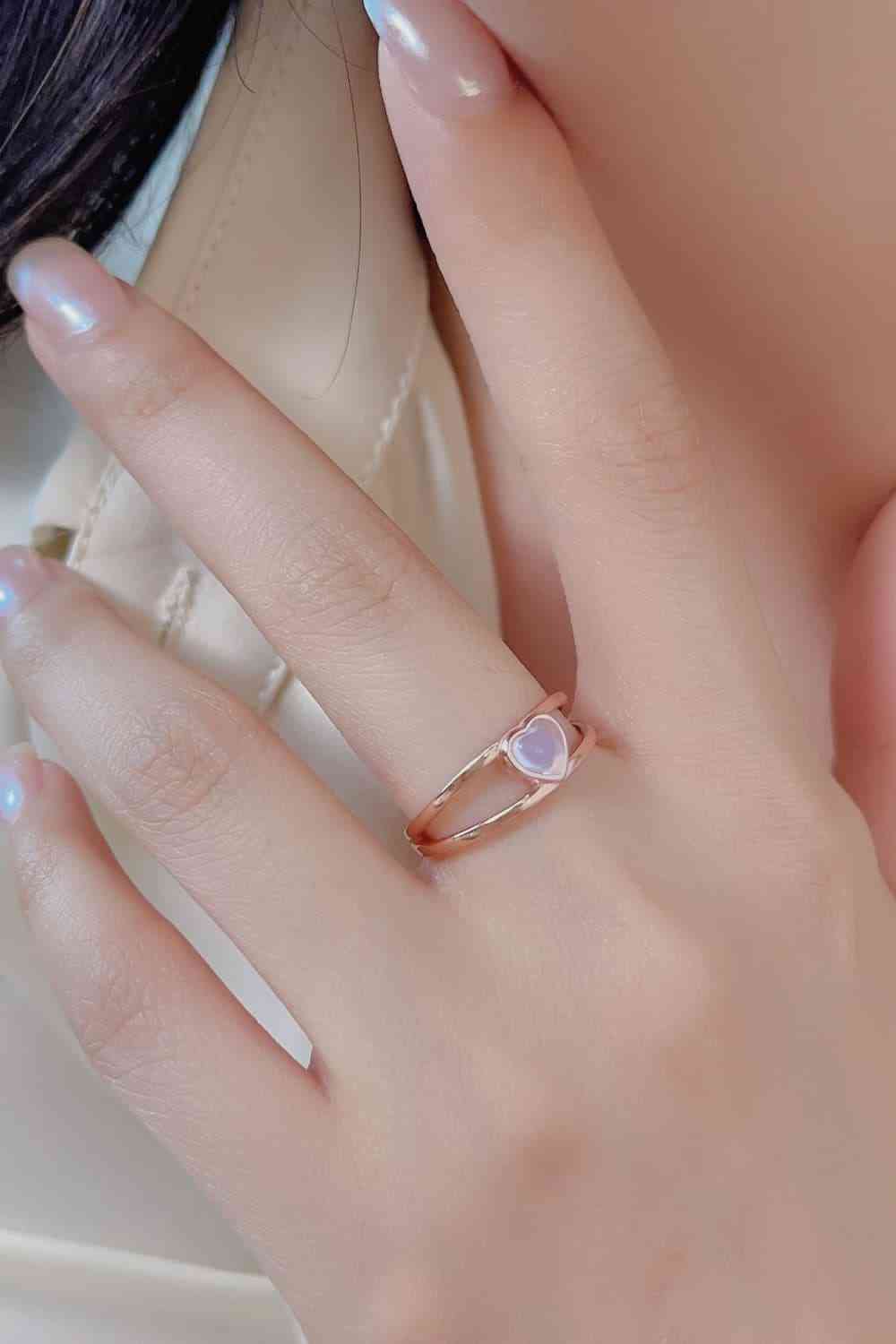 Moonstone Heart 925 Sterling Silver Ring-Bijou Crush