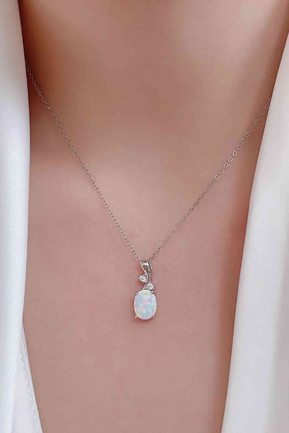 Opal Oval Pendant Chain Necklace-Bijou Crush
