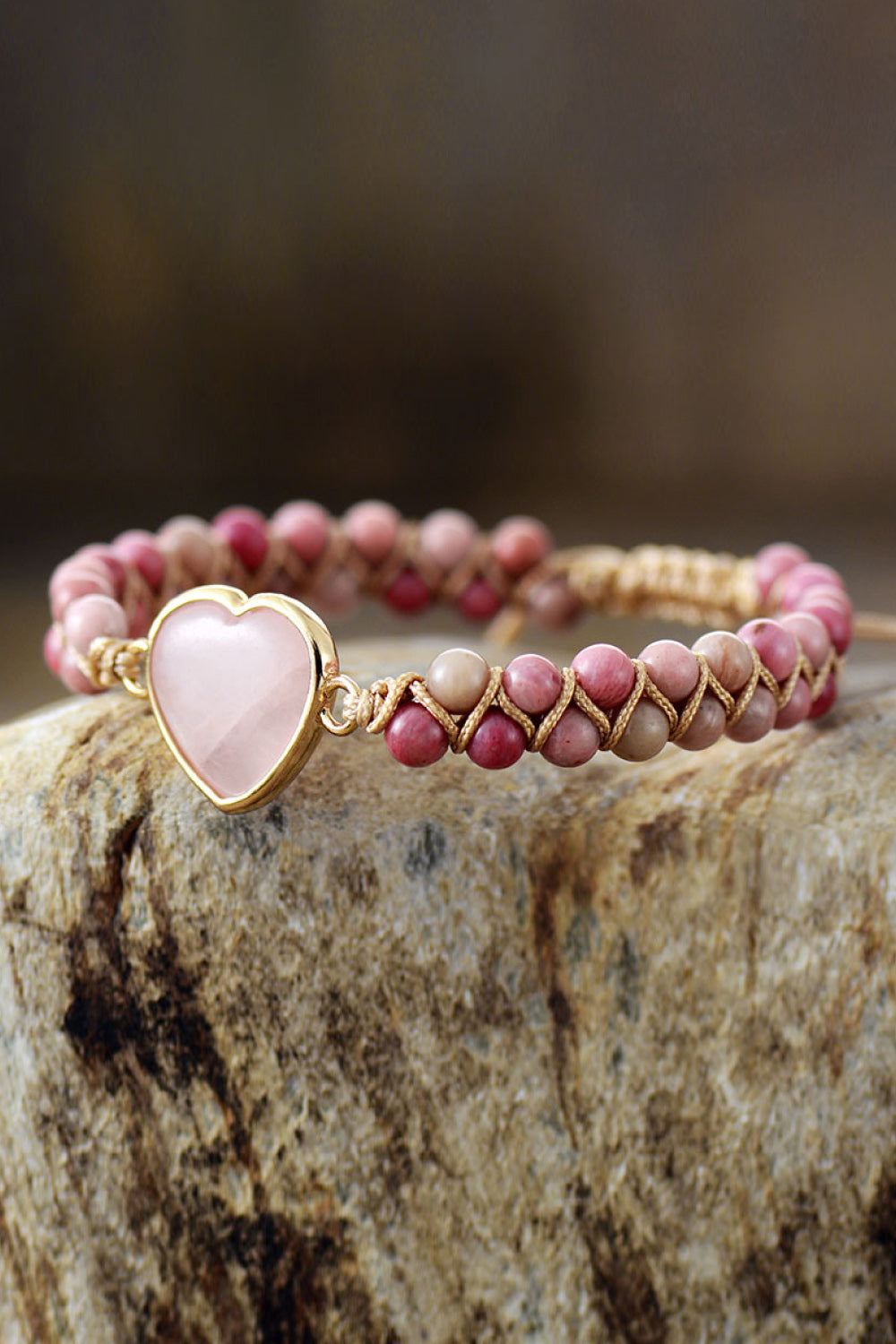 Rose Quartz Heart Beaded Bracelet-Bijou Crush