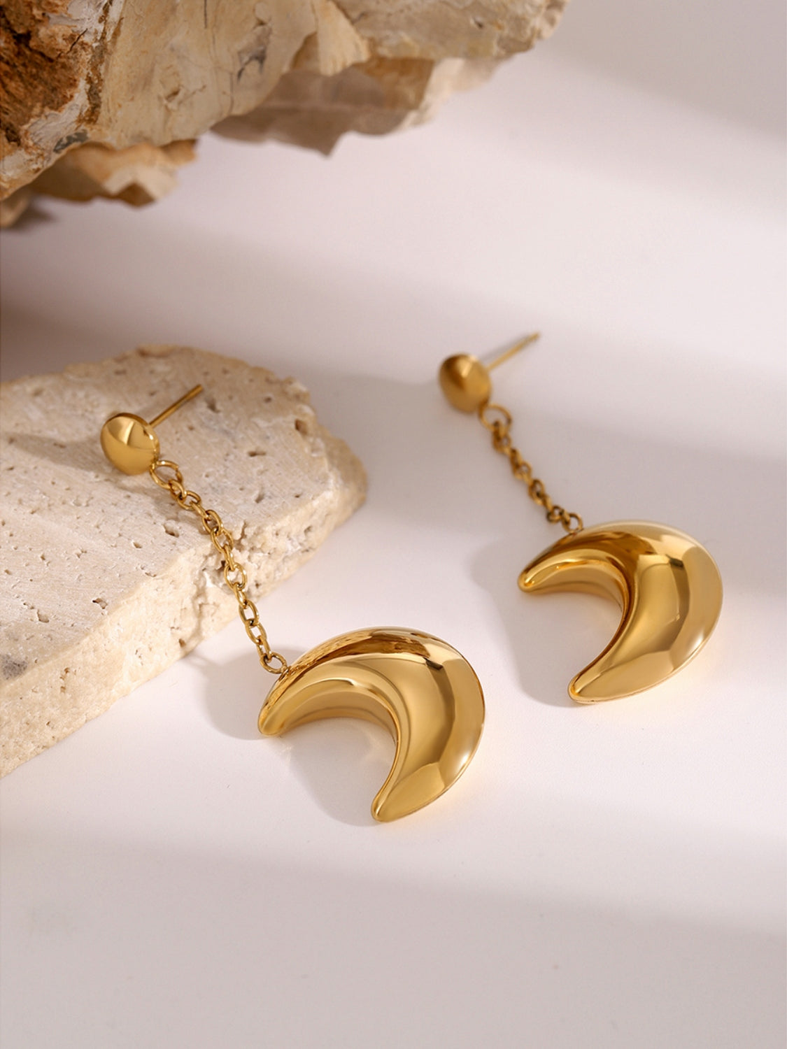 Stainless Steel Moon Dangle Earrings-Bijou Crush