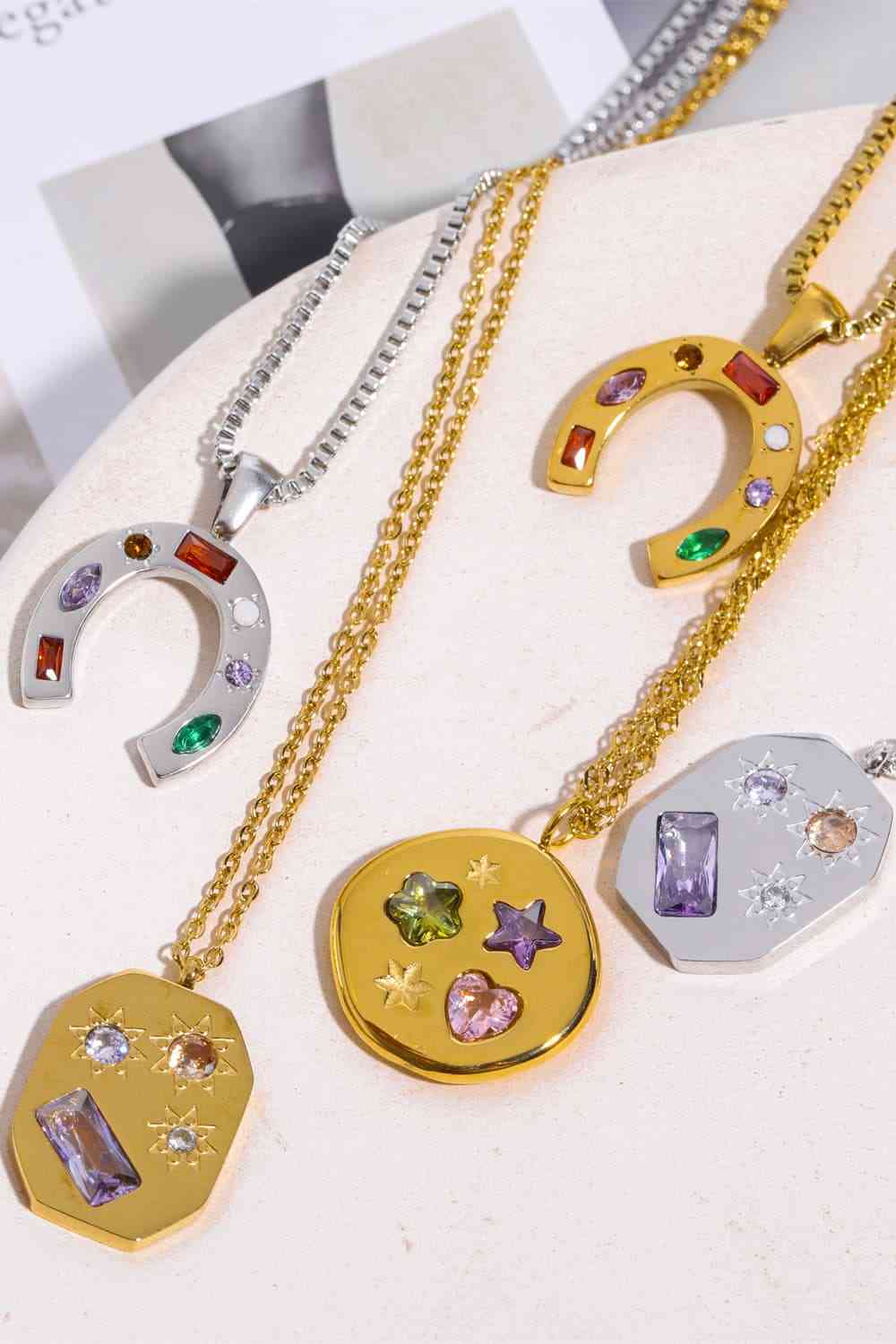 Inlaid Zircon Pendant Stainless Steel Necklace-Bijou Crush