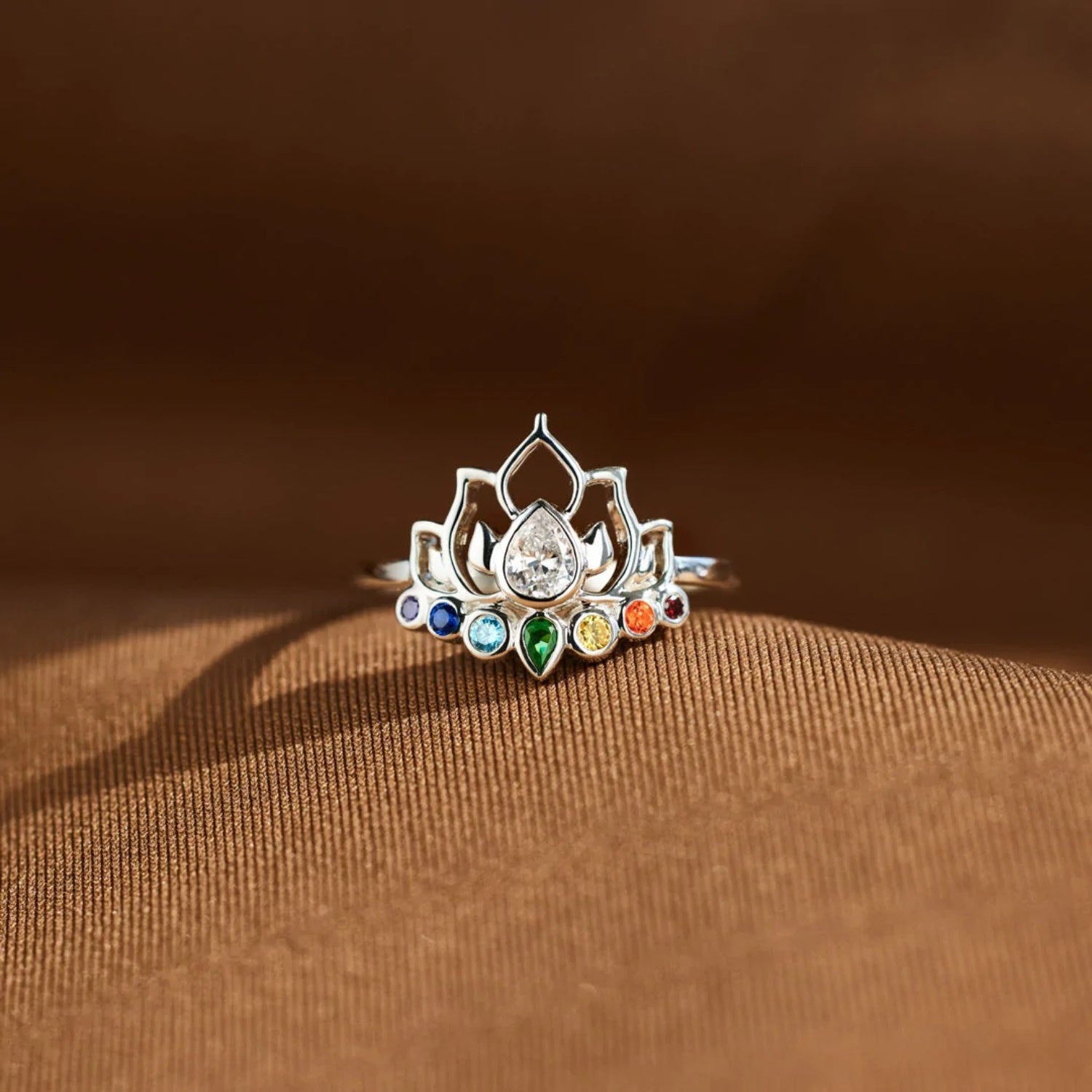 925 Sterling Silver Inlaid Zircon Lotus Shape Ring-Bijou Crush