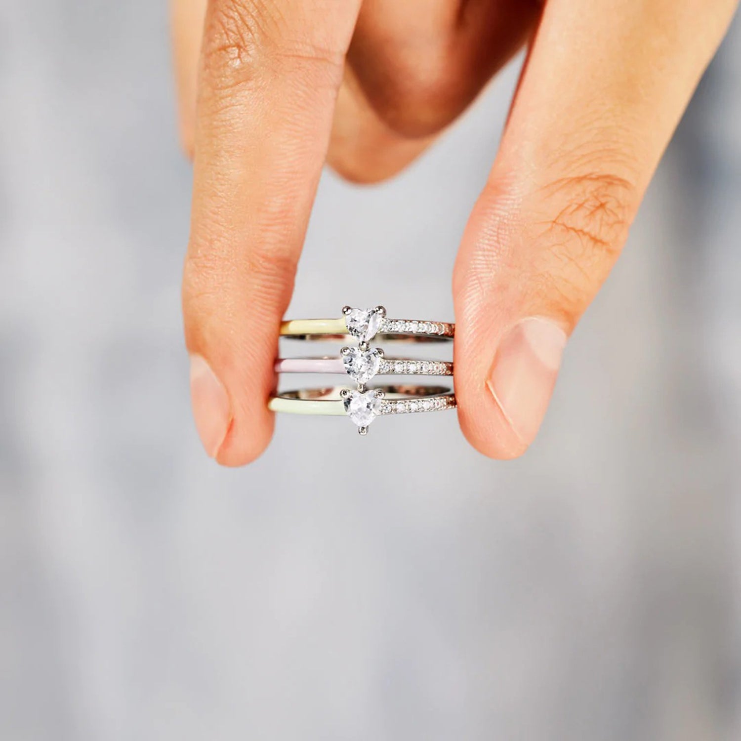 Heart Shape Inlaid Zircon Enamel Ring-Bijou Crush