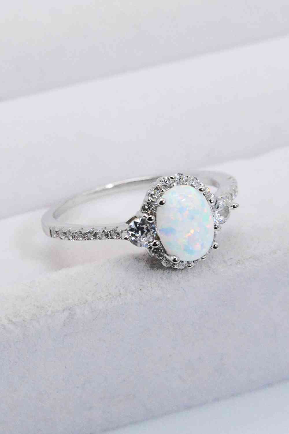 925 Sterling Silver Platinum-Plated Opal Ring-Bijou Crush