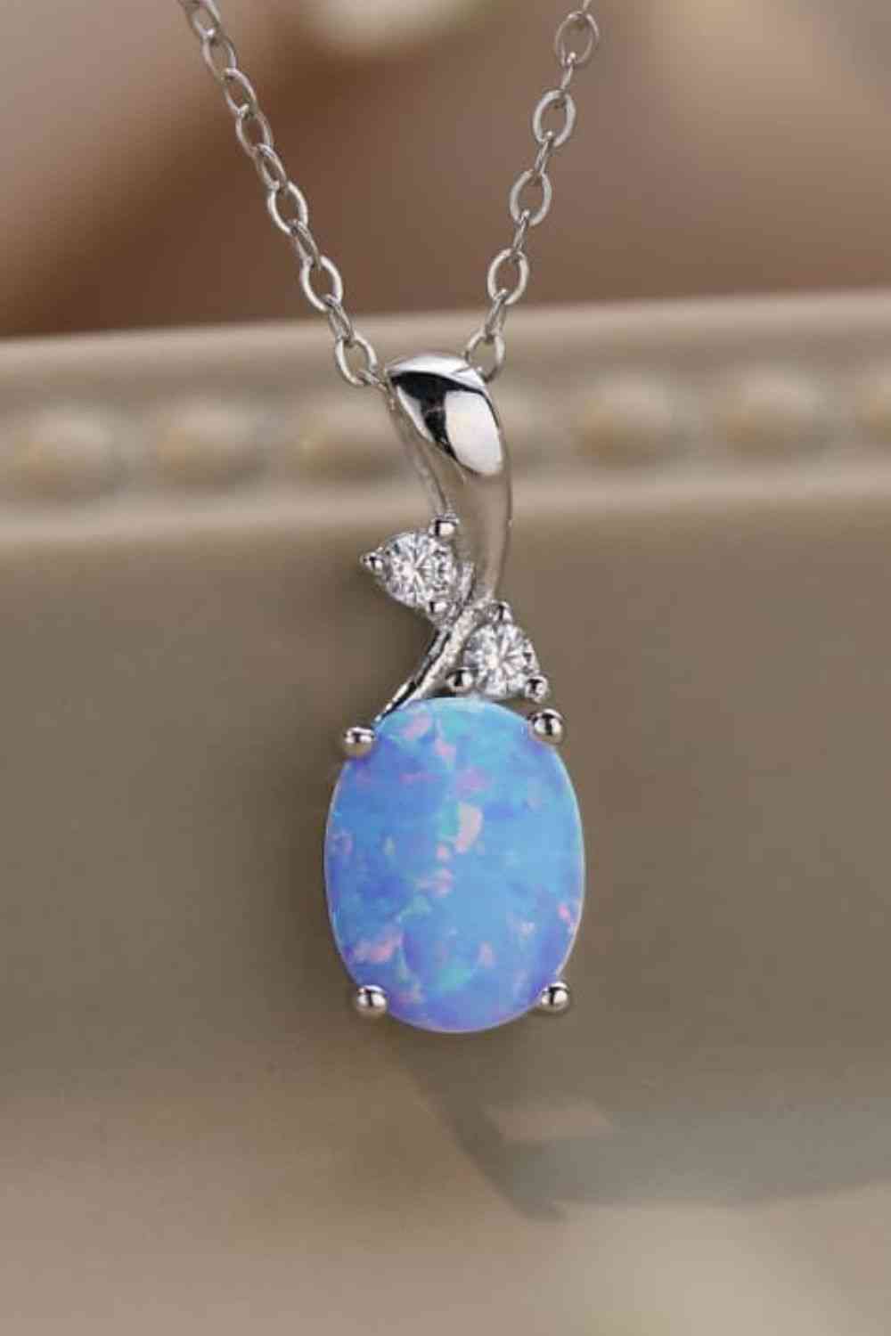 Opal Oval Pendant Chain Necklace-Bijou Crush