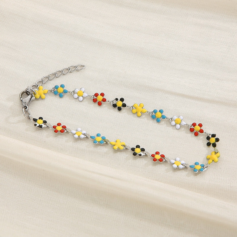 Flower & Cross Stainless Steel Bracelet-Bijou Crush