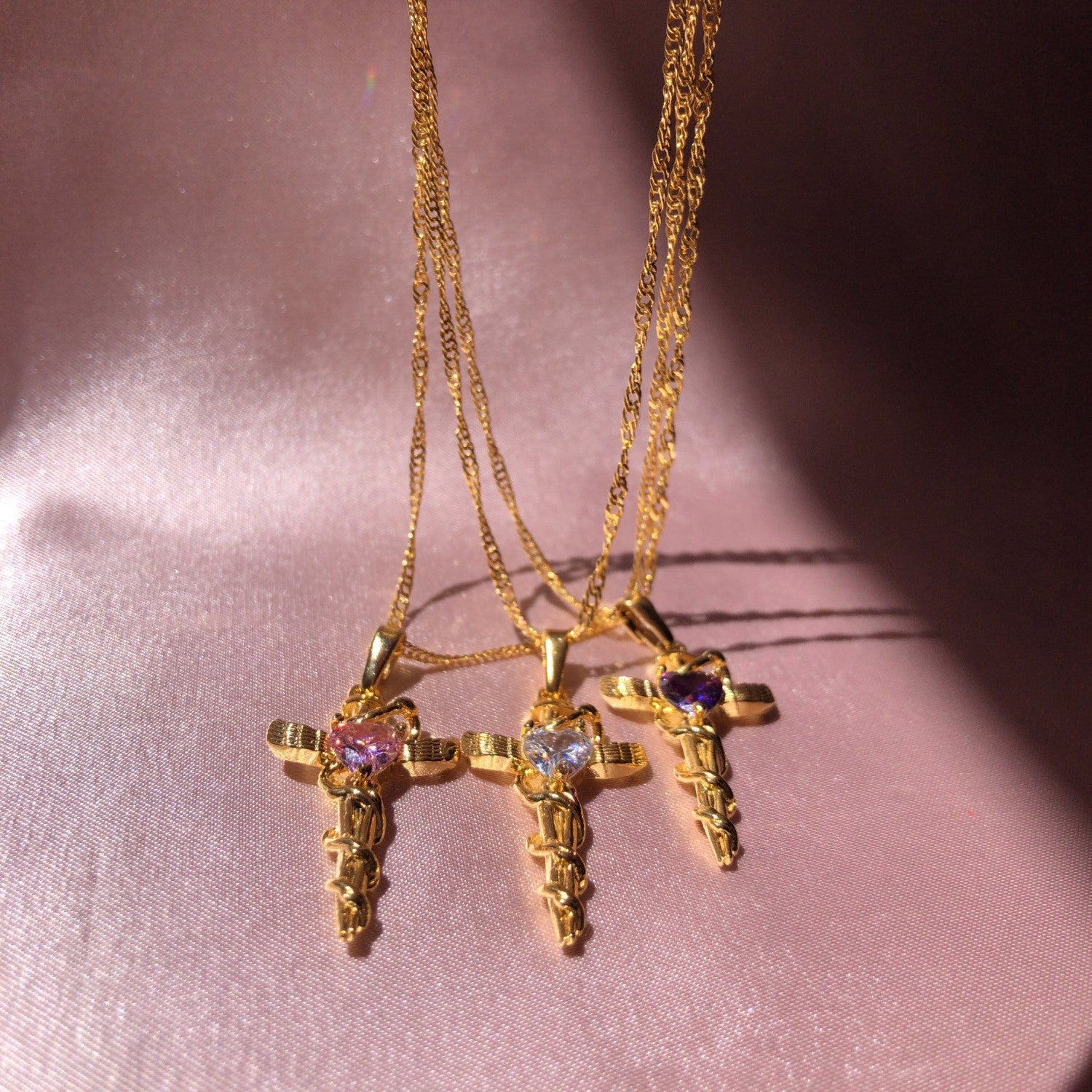 Copper Zircon Cross Pendant Necklace-Bijou Crush