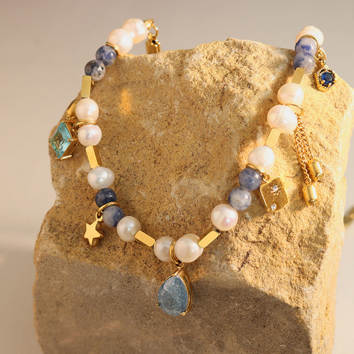 18K Gold-Plated Beaded Charm Necklace-Bijou Crush
