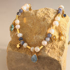 18K Gold-Plated Beaded Charm Necklace-Bijou Crush