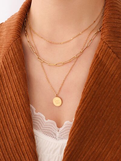 18K Gold-Plated Three-Layered Engraved Necklace-Bijou Crush