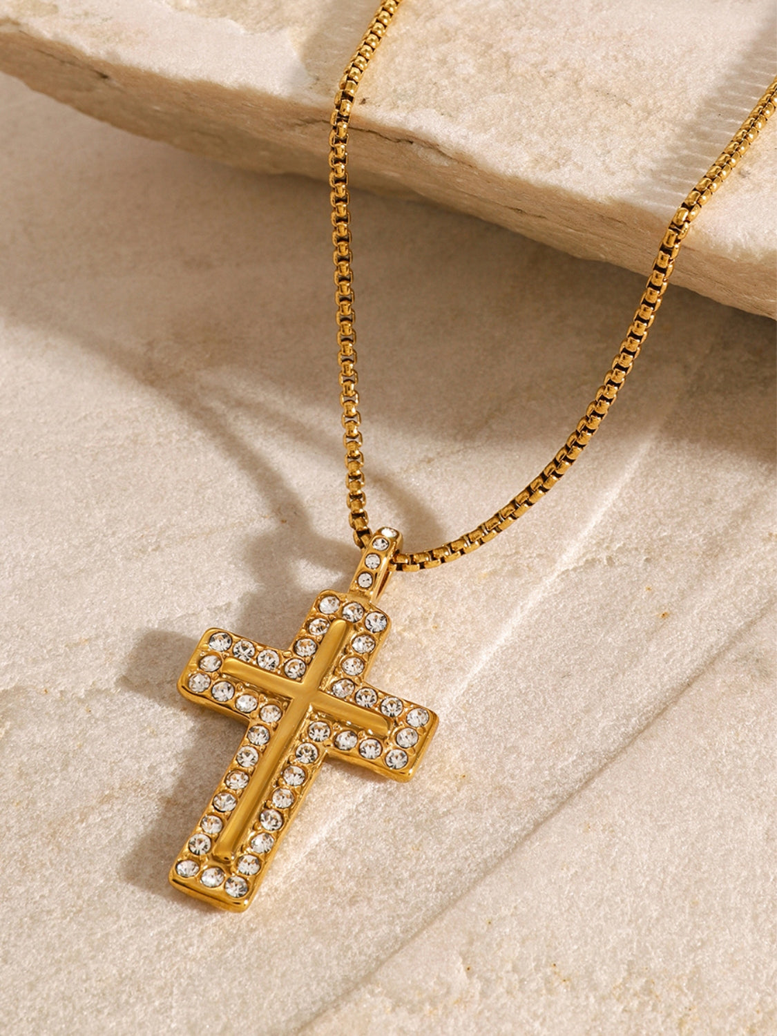 18K Gold-Plated Inlaid Zircon Cross Necklace-Bijou Crush