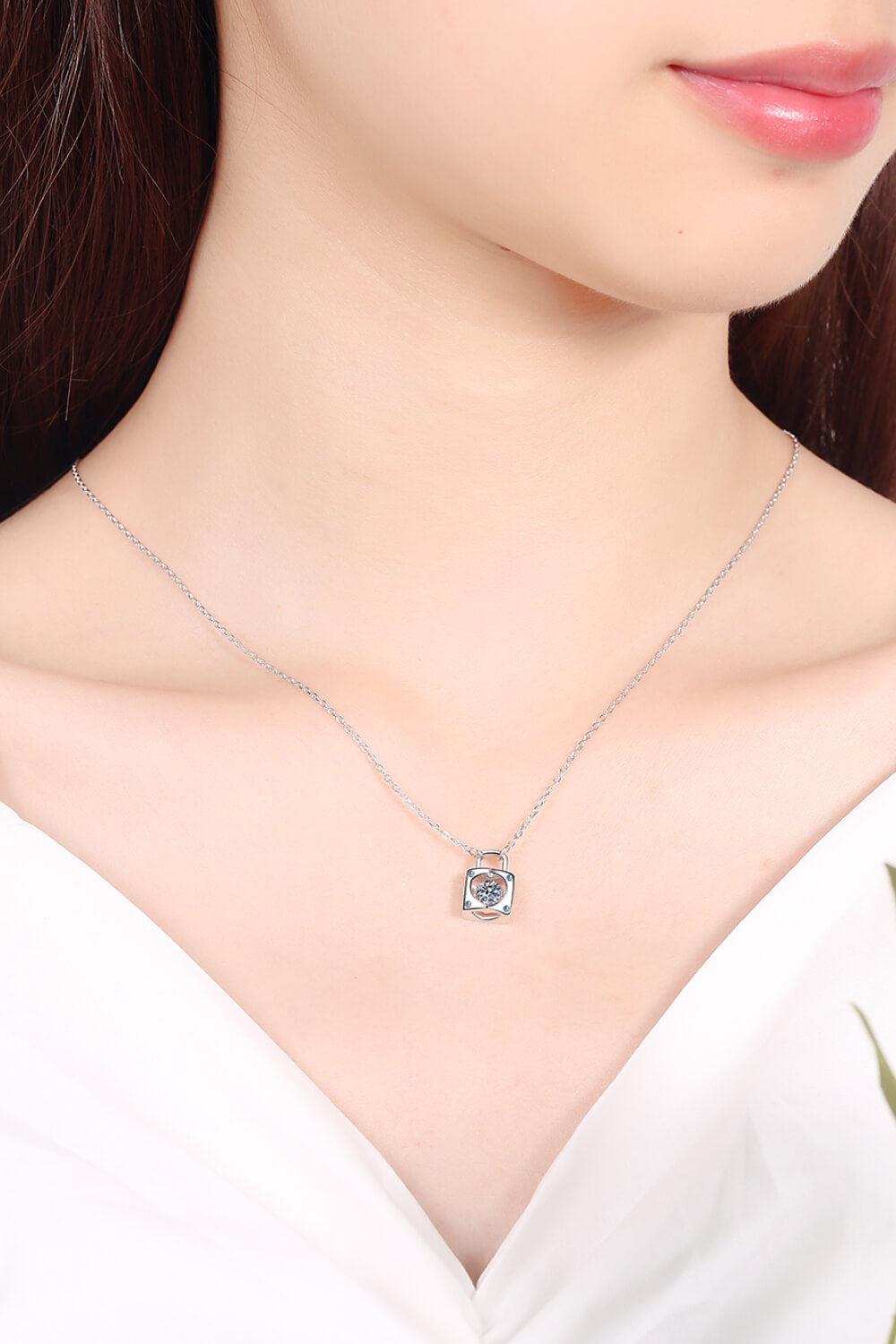 925 Sterling Silver Adored Moissanite Lock Pendant Necklace-Bijou Crush