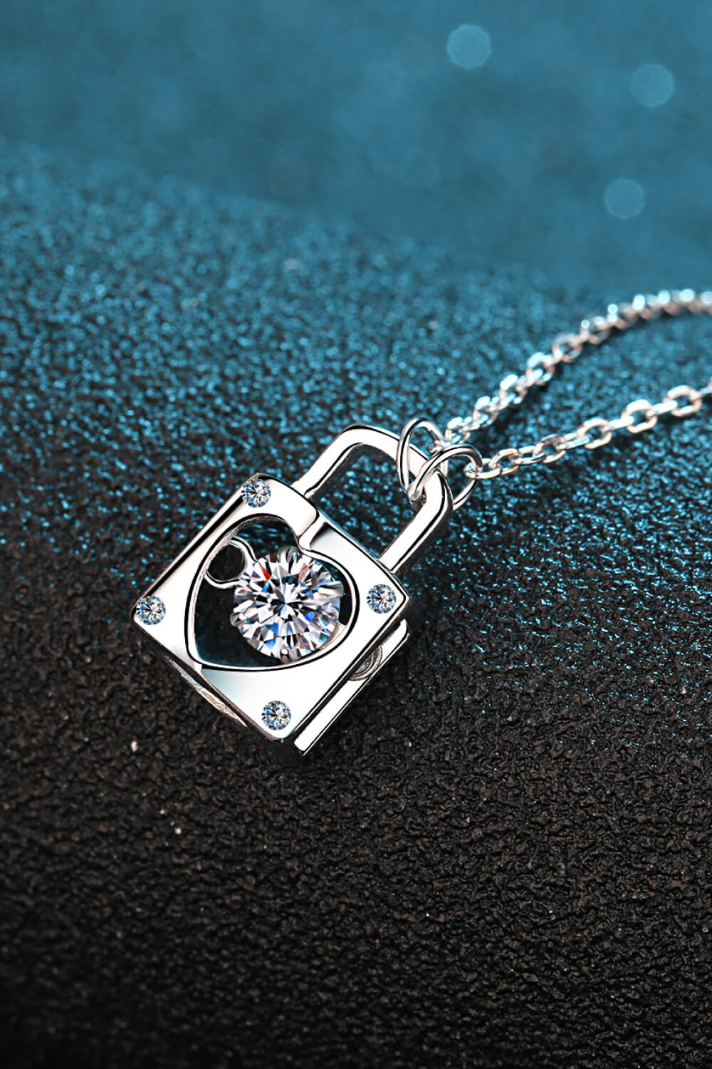 925 Sterling Silver Adored Moissanite Lock Pendant Necklace-Bijou Crush