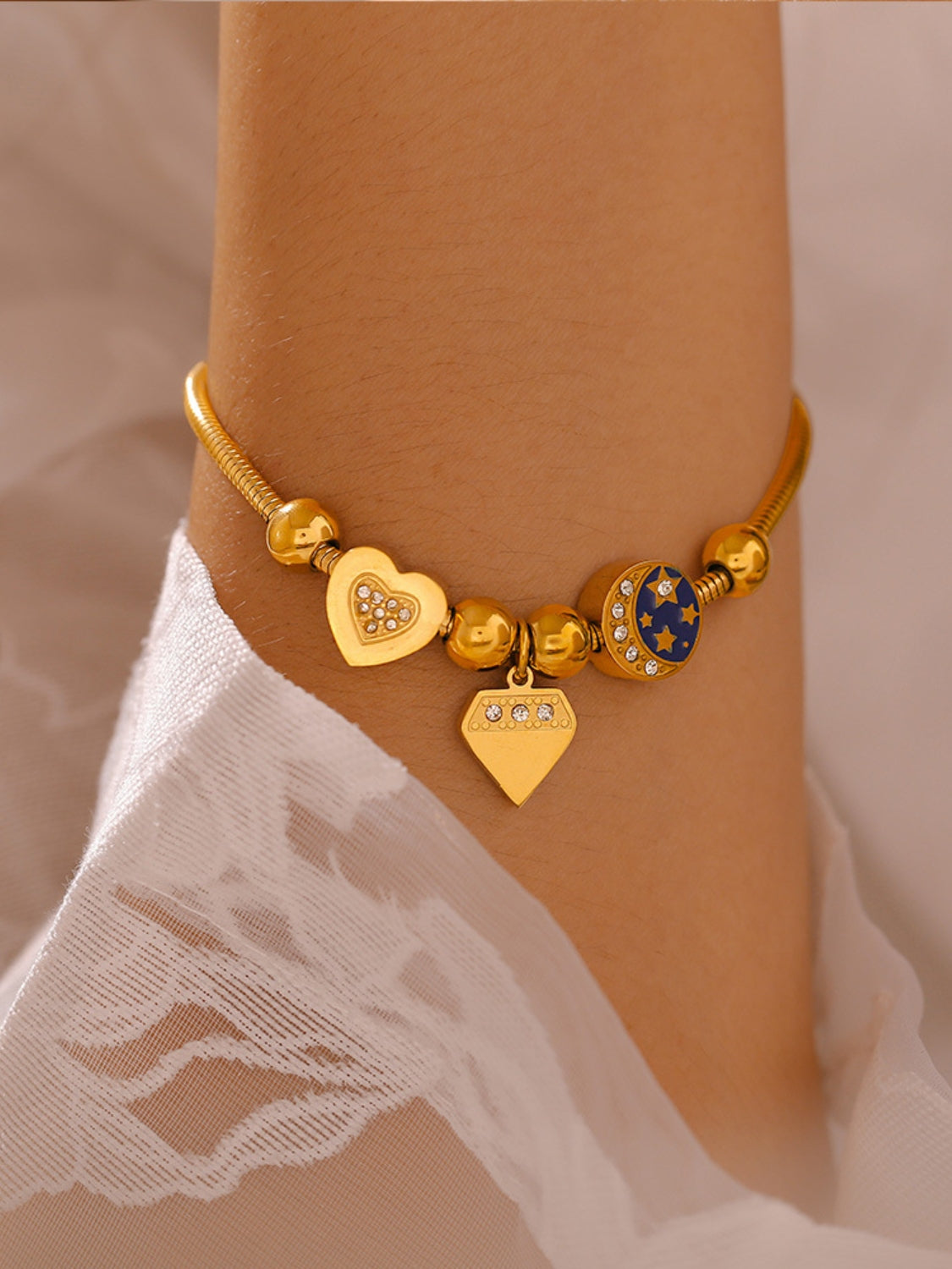 Shine Bright: Stainless Steel Rhinestone Charm Bracelet-Bijou Crush