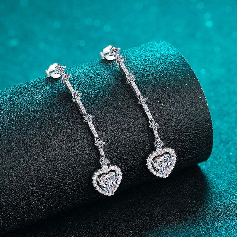 2 Carat Moissanite Zircon 925 Sterling Silver Heart Earrings-Bijou Crush