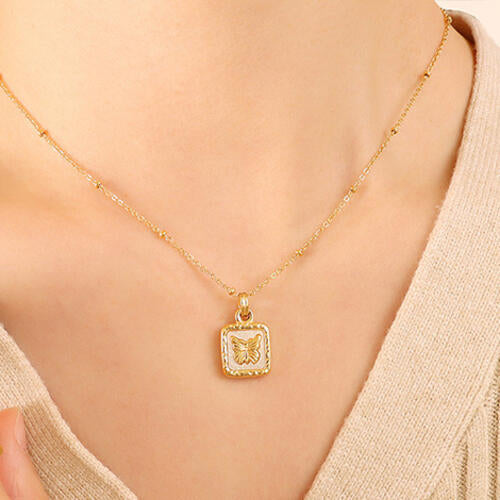Butterfly Square Titanium Steel Pendant Necklace-Bijou Crush