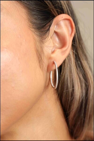Adored Inlaid Moissanite 925 Sterling Silver Hoop Earrings-Bijou Crush