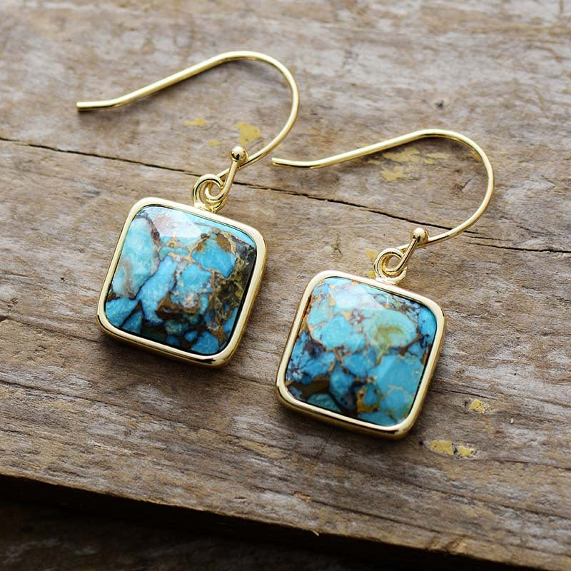 Square Copper Drop Earrings-Bijou Crush