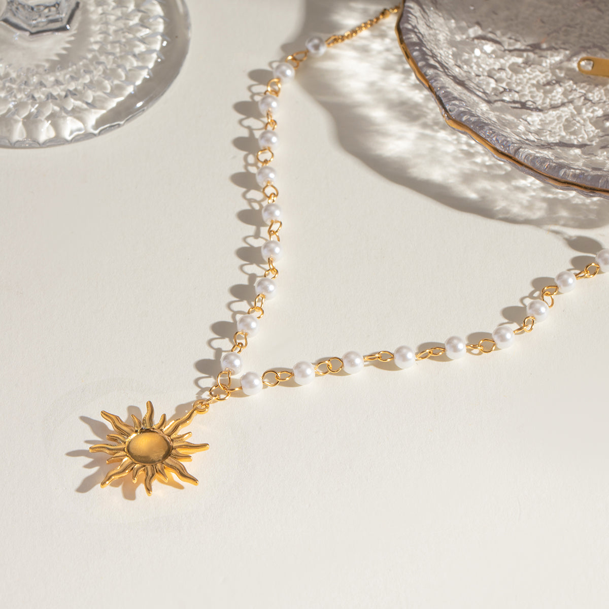 18K Gold-Plated Pearl Sun Necklace-Bijou Crush