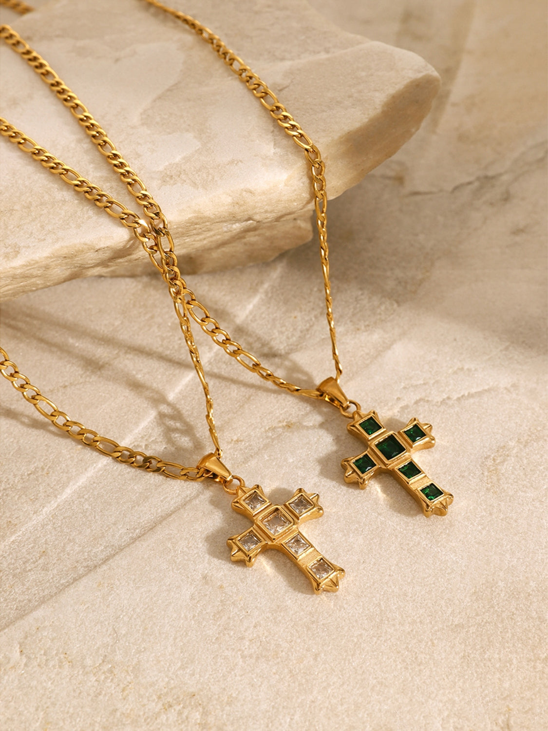 Stainless Steel Zircon Cross Pendant Necklace-Bijou Crush