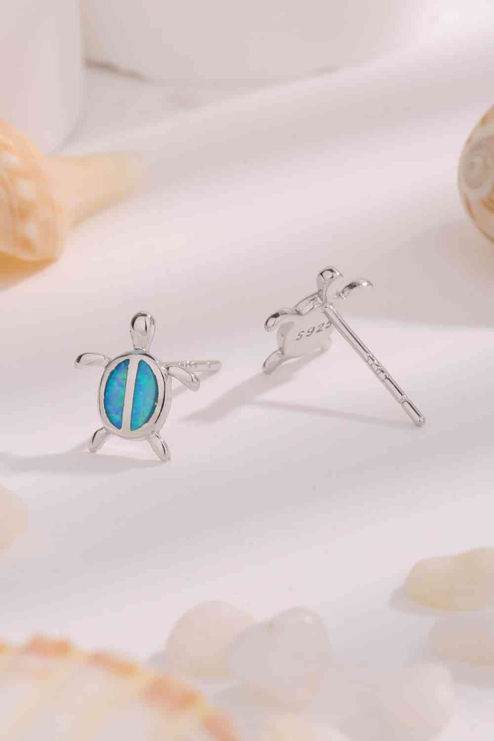 Opal Turtle 925 Sterling Silver Stud Earrings-Bijou Crush