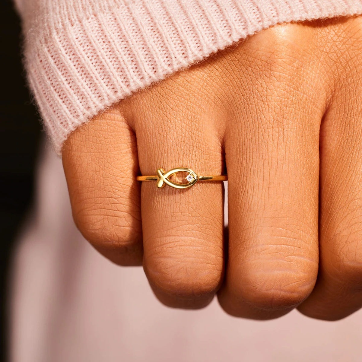 925 Sterling Silver Inlaid Zircon Fish Ring-Bijou Crush