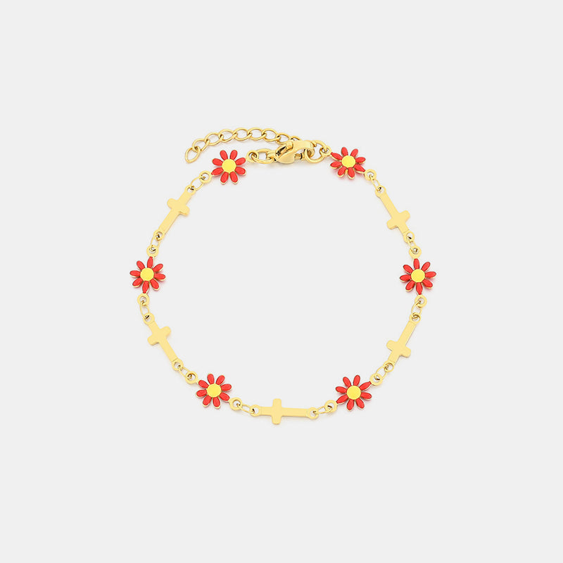 Flower & Cross Stainless Steel Bracelet-Bijou Crush