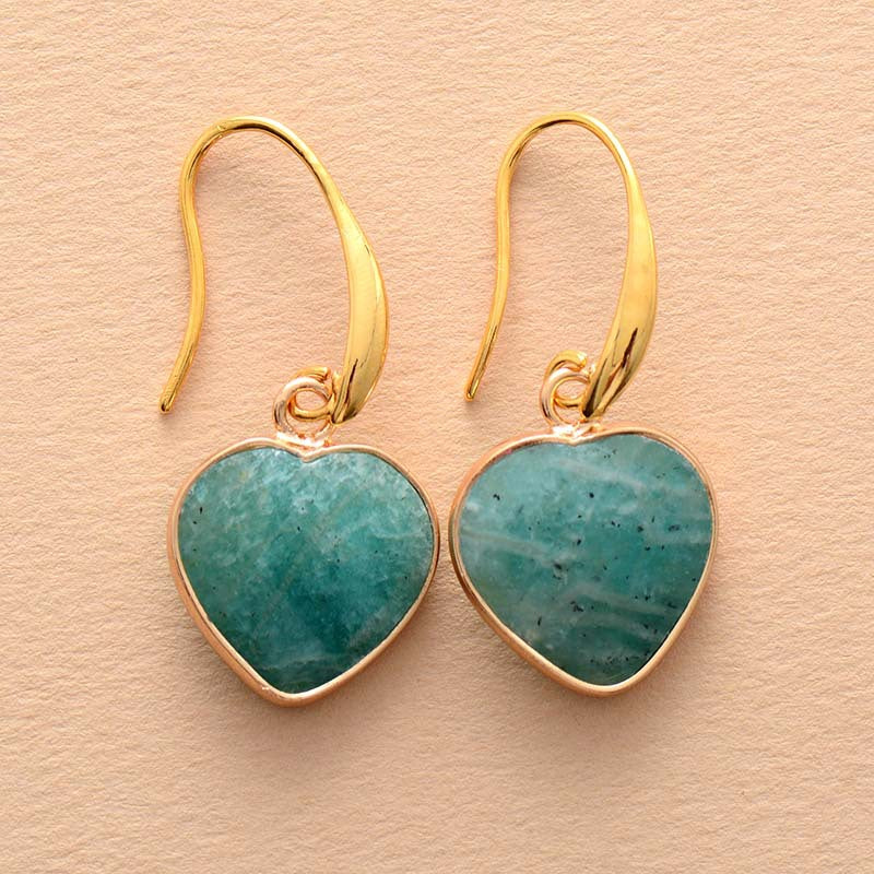 Natural Stone Heart Drop Earrings-Bijou Crush
