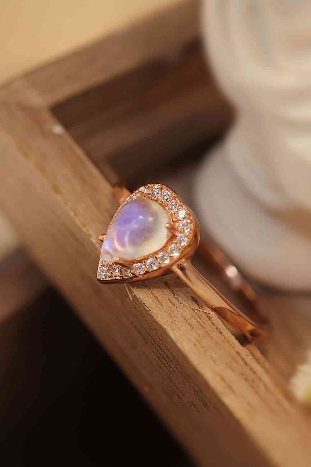 Moonstone Teardrop 925 Sterling Silver Halo Ring-Bijou Crush