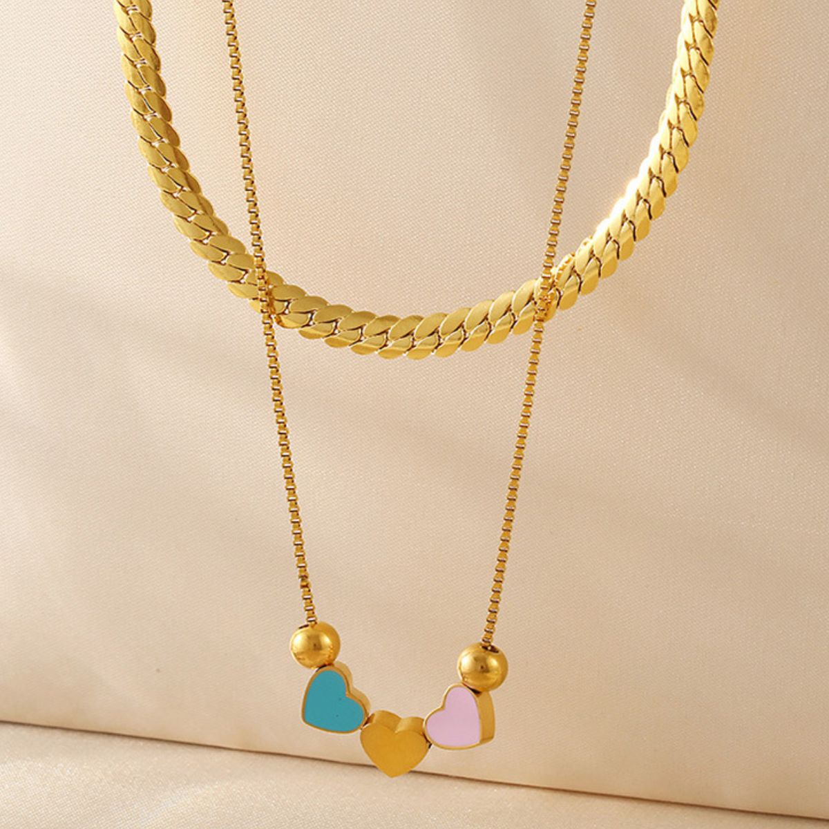 [韓国人気ジュエリー] BIJOU Heart Chain Necklce Double Layered Heart Necklace - 18K Gold-Plated – Bijou Crush