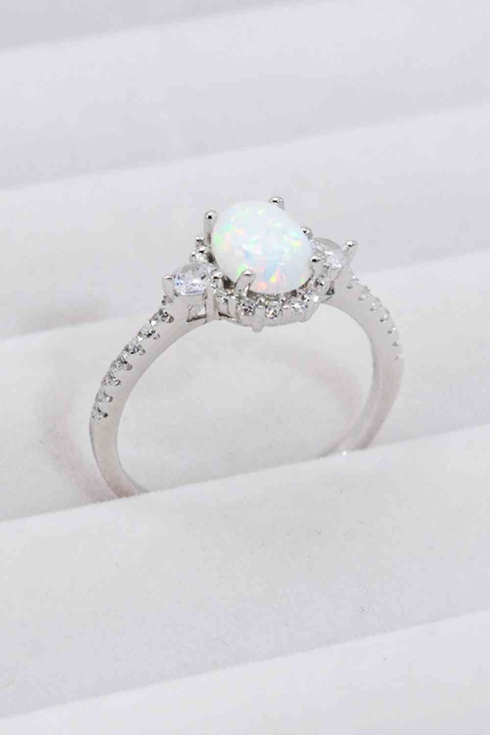 925 Sterling Silver Platinum-Plated Opal Ring-Bijou Crush