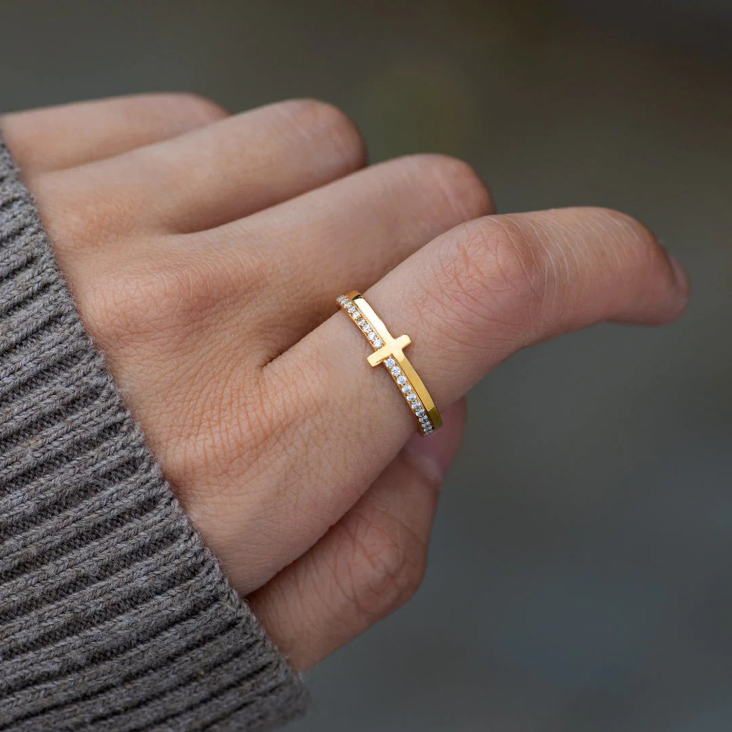 Zircon 925 Sterling Silver Cross Ring-Bijou Crush