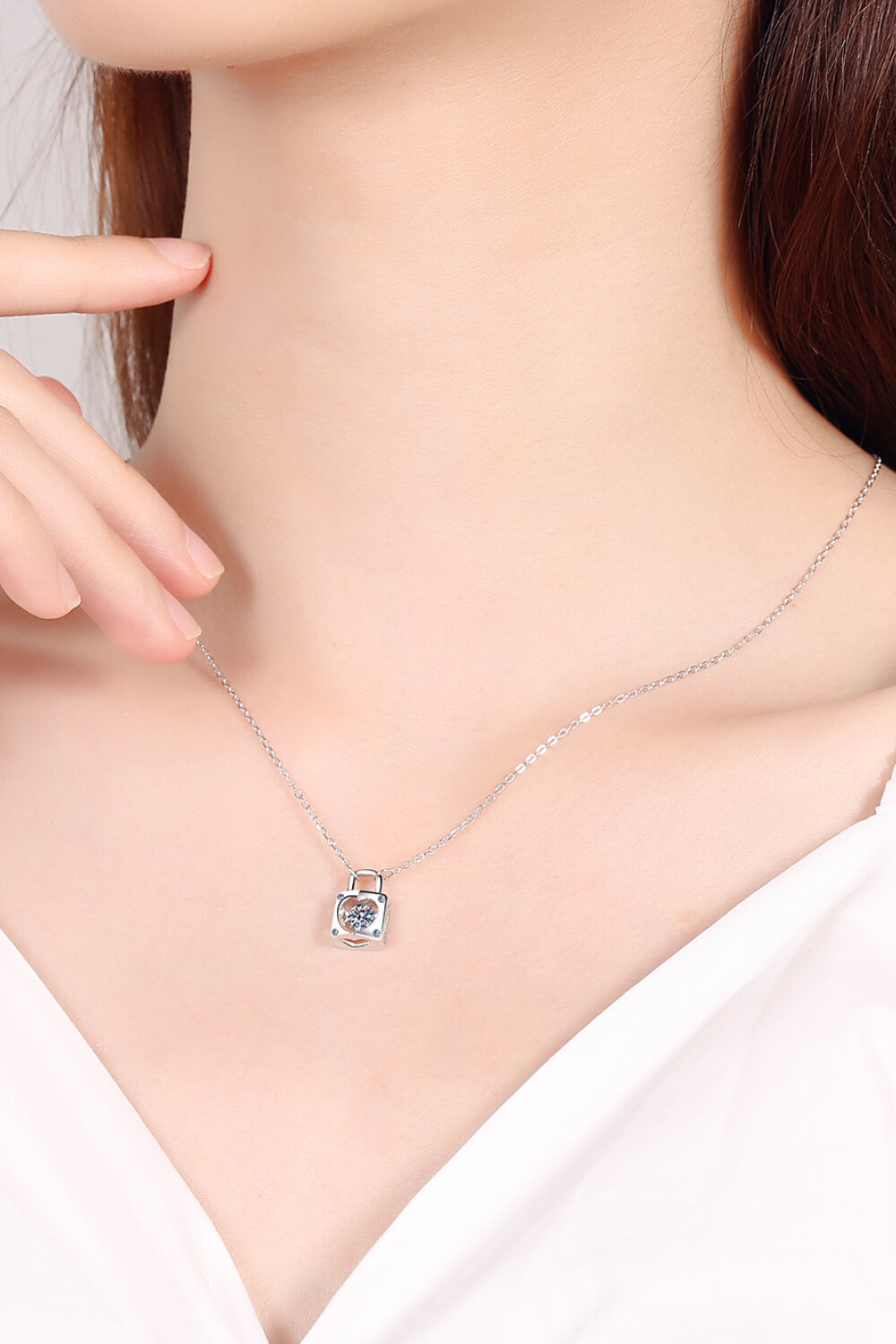 925 Sterling Silver Adored Moissanite Lock Pendant Necklace-Bijou Crush